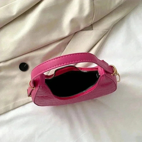 Hot Pink Casual Women's Solid Color Crocodile Pattern Shoulder Bag - Picture 5 of 6
